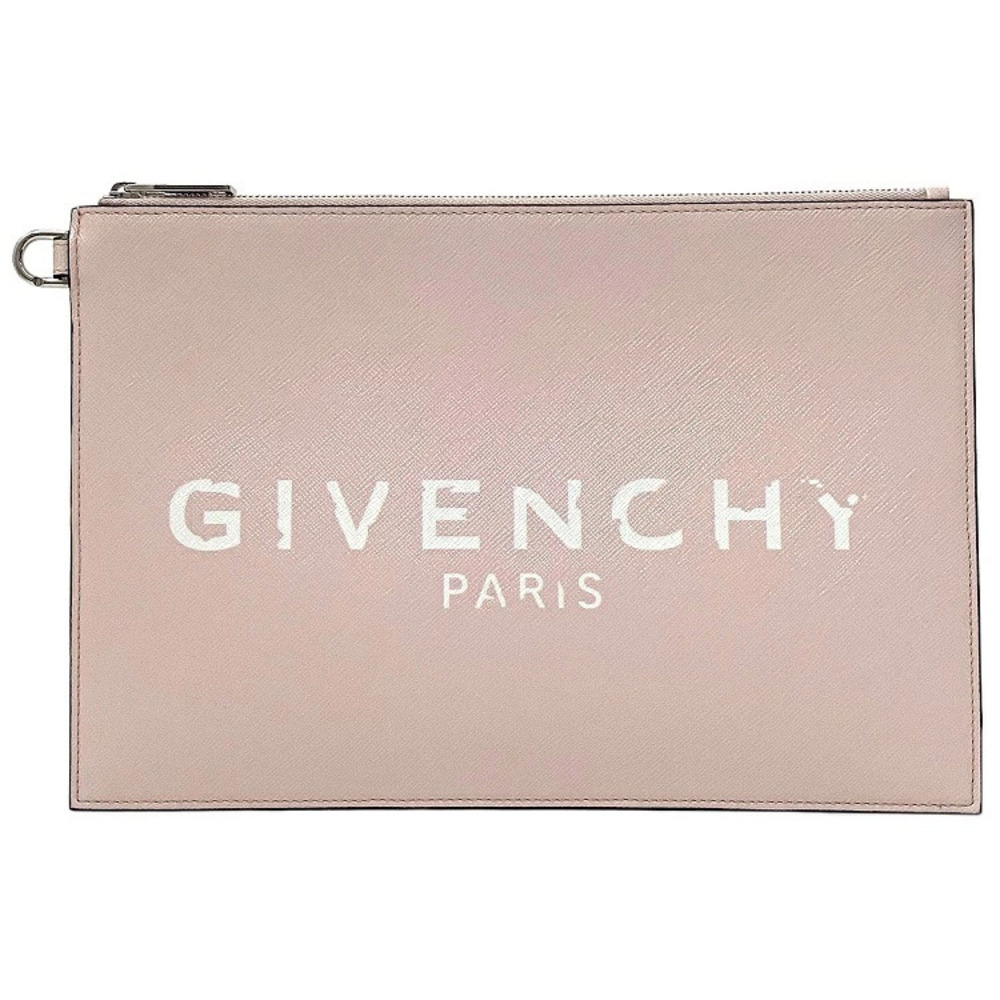Givenchy Clutch Bag Pink White Leather Logo Zipper Clutch Slim